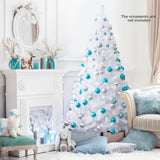 6ft White Christmas Tree, Artificial Hinged Christmas Tree, Folding Metal Stand, Indoor Outdoor Xmas Decoration Tree for Home Office Party, Easy Setup - 5
