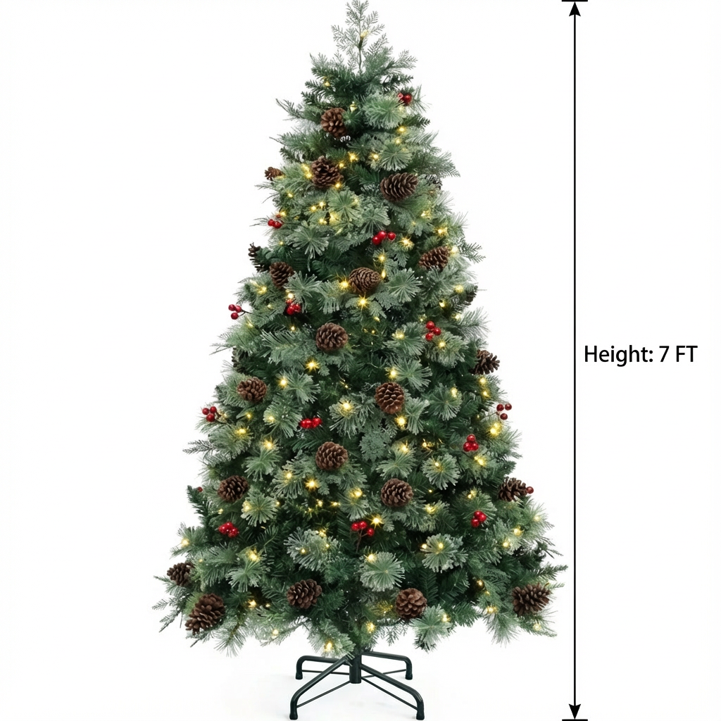 7 FT YITAHOME 7 Prelit Carolina Pine Christmas Tree with Remote, Artificial Green Hinged Christmas Tree with Mixed Tips, Pine Needles - 2