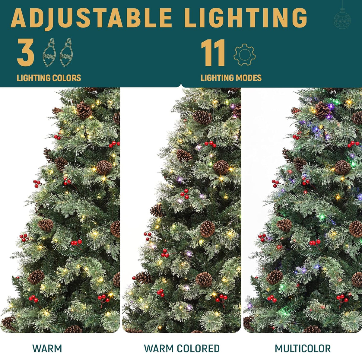 7 FT YITAHOME 7 Prelit Carolina Pine Christmas Tree with Remote, Artificial Green Hinged Christmas Tree with Mixed Tips, Pine Needles - 4