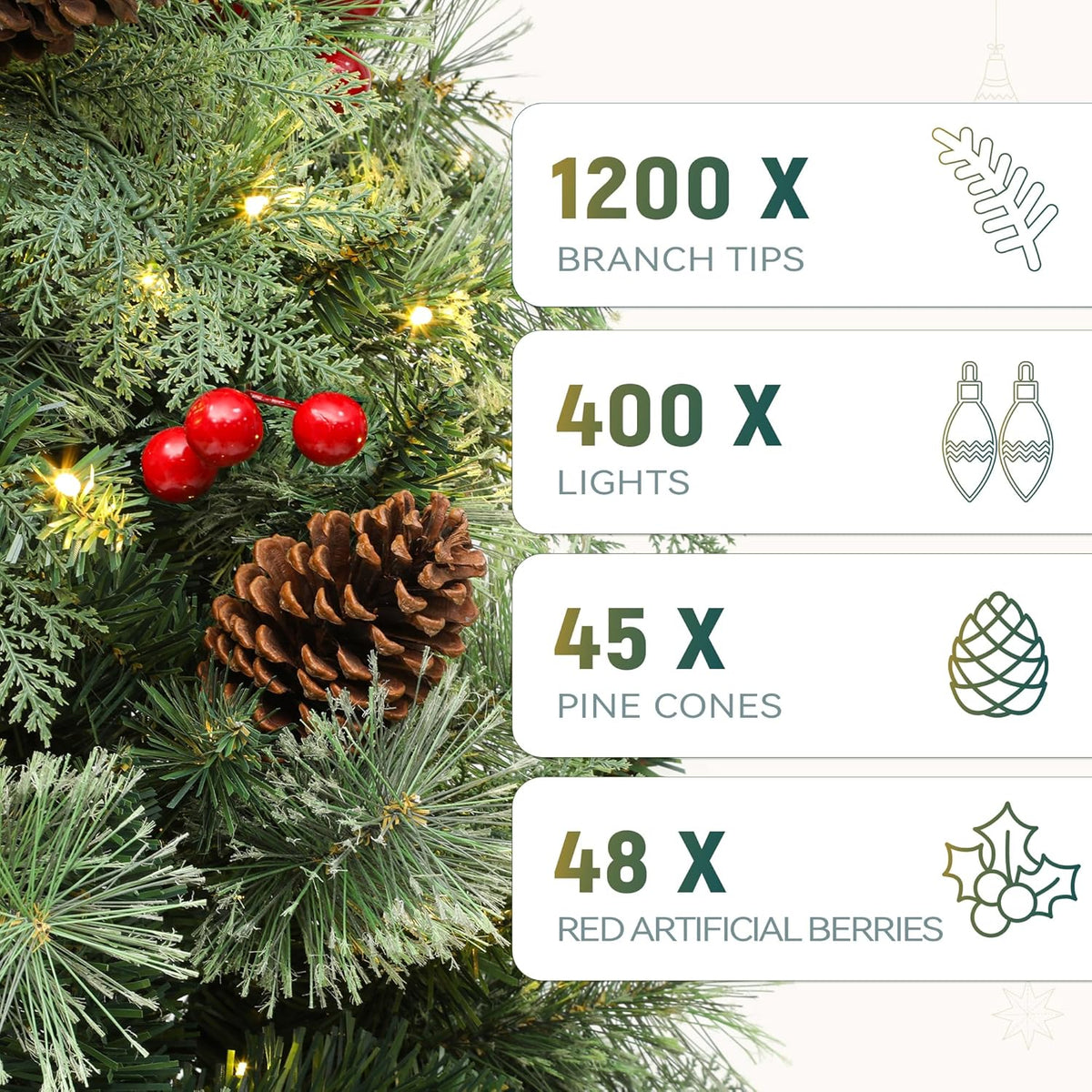 7 FT YITAHOME 7 Prelit Carolina Pine Christmas Tree with Remote, Artificial Green Hinged Christmas Tree with Mixed Tips, Pine Needles - 5