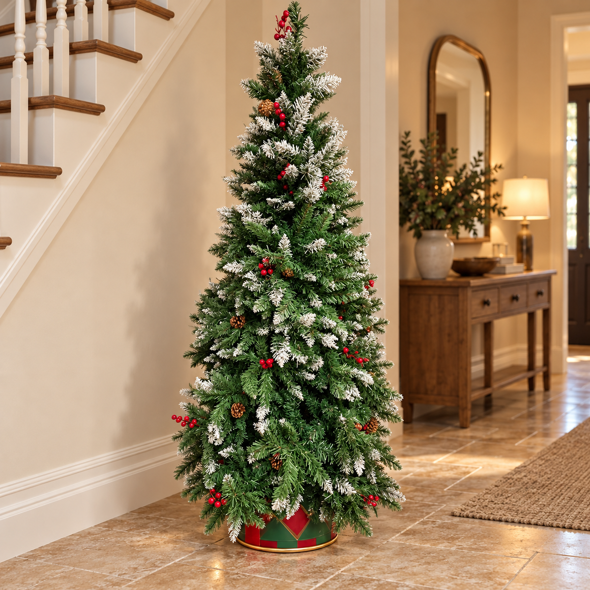 7ft Frosted Green Christmas Tree with Red Berries – additional product view 4