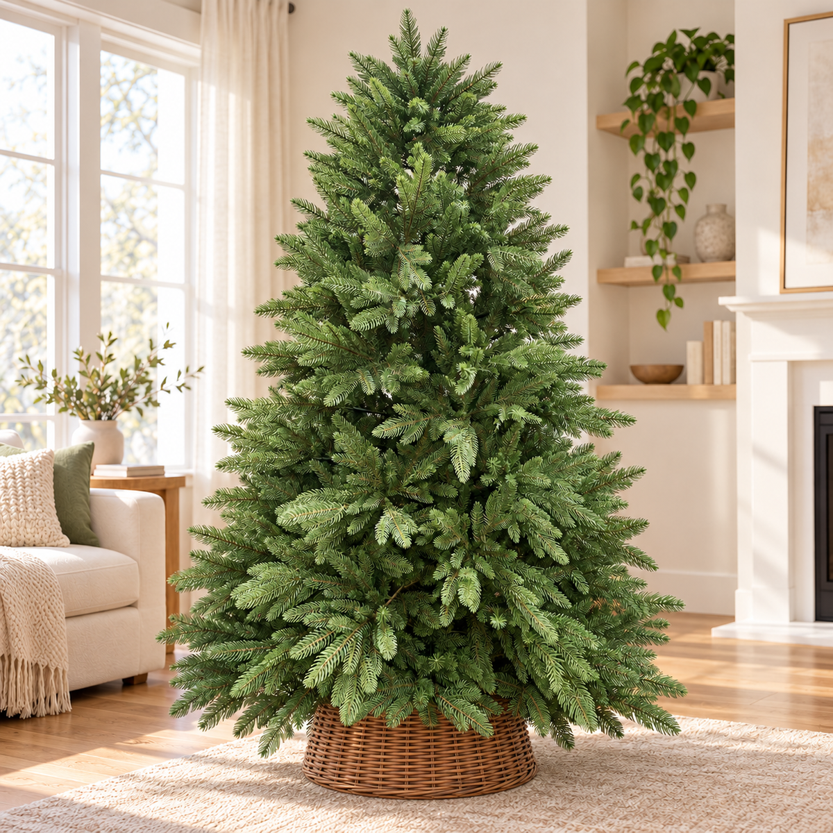7ft Full Green Artificial Christmas Tree with Wicker Basket – additional product view 2