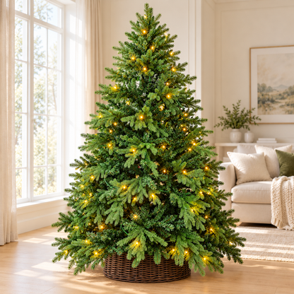 7ft Pre-Lit Green Christmas Tree with Warm LED Lights & Wicker Basket – additional product view 2