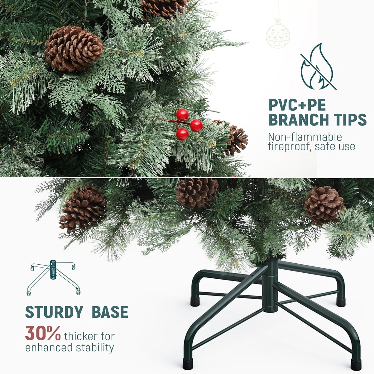 8 FT YITAHOME 7 Prelit Carolina Pine Christmas Tree with Remote, Artificial Green Hinged Christmas Tree with Mixed Tips, Pine Needles - 3