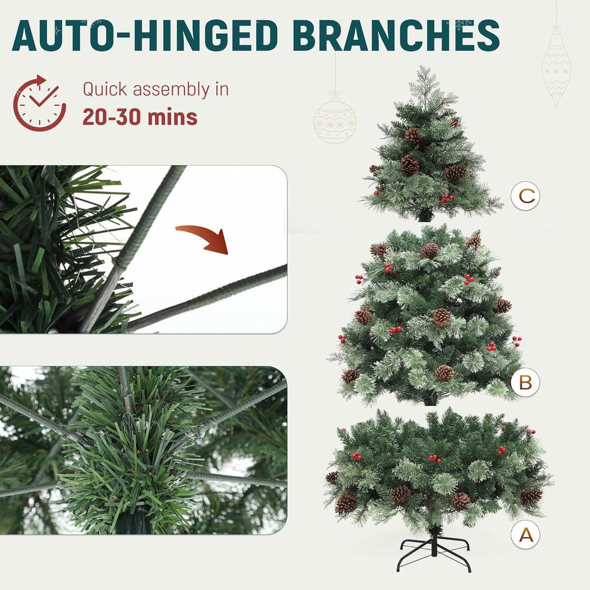 8 FT YITAHOME 7 Prelit Carolina Pine Christmas Tree with Remote, Artificial Green Hinged Christmas Tree with Mixed Tips, Pine Needles - 6