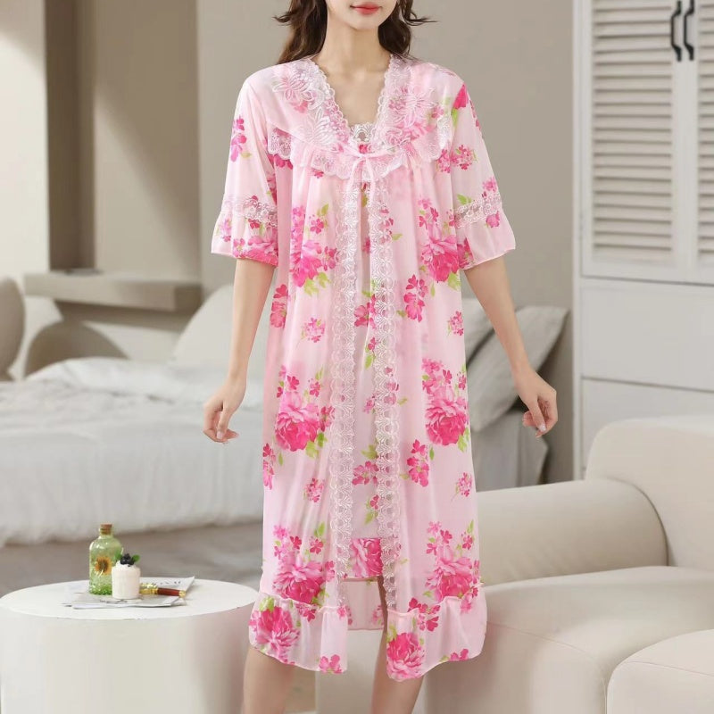 Luxury Floral Two-Piece Bridal Honeymoon Nightwear – Effortless Comfort, Everyday Elegance