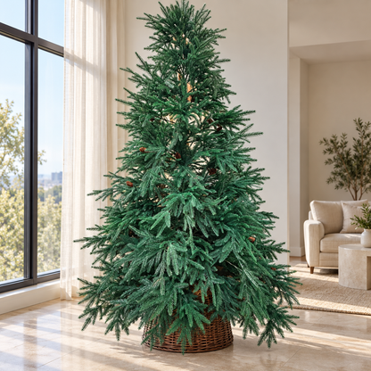 8ft Blue-Green Artificial Christmas Tree with Pinecones & Wicker Basket – additional product view 3