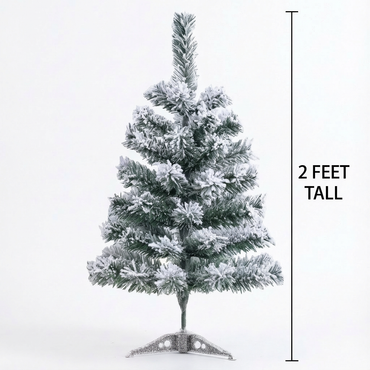 2 Ft Green Artificial Christmas Tree, Snow Flocked Xmas Tree