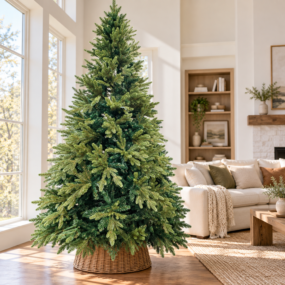 9ft Tall Green Artificial Christmas Tree with Wicker Basket – additional product view 2