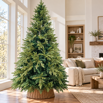 9ft Tall Green Artificial Christmas Tree with Wicker Basket – additional product view 2