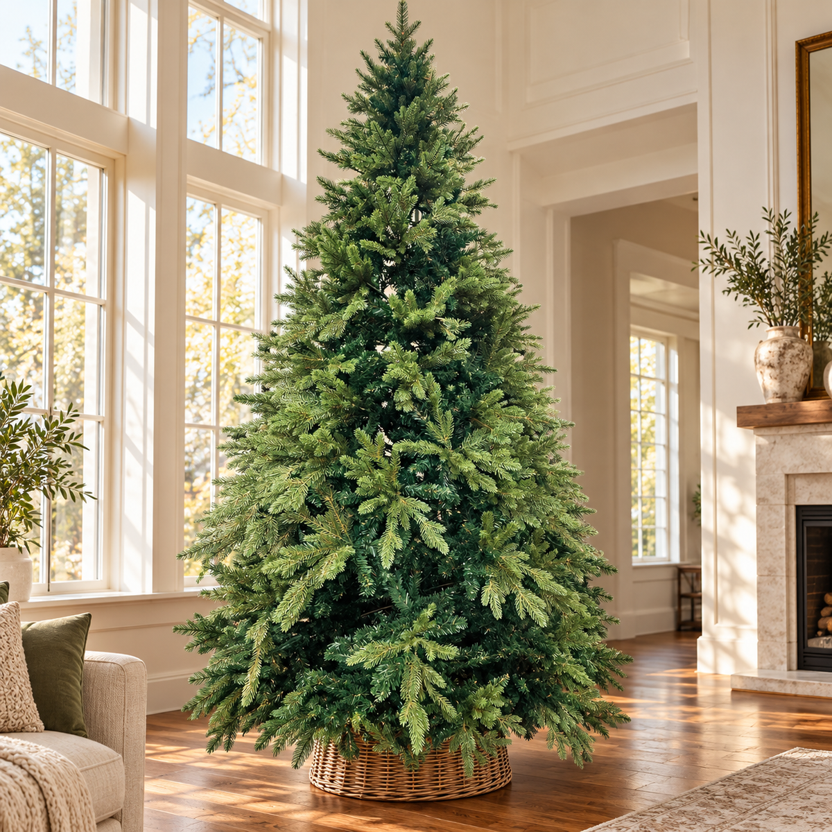 9ft Tall Green Artificial Christmas Tree with Wicker Basket – additional product view 3