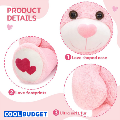 MaoGoLan Giant Pink Teddy Bear Plush 47",Big Bear Stuffed Animal with Heart Footprints and Heart Nose,4ft Large Valentines Teddy Bear for Girlfriend,Wife,Lover-Anniversary, Birthday,Long Distance