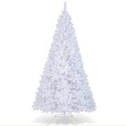 8ft White Christmas Tree, Artificial Hinged Christmas Tree, Folding Metal Stand, Indoor Outdoor Xmas Decoration Tree for Home Office Party, Easy Setup