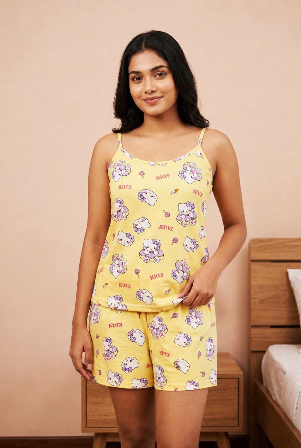 Cute Women's  Pijama Night Full Kit Set of Sleeveless Skinner Tops and Shorts With Fully Comfortable Fabric
