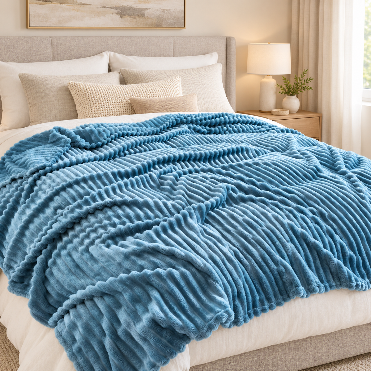 Premium Quality Warm Rib Blanket – Size 80 × 100 Inch Multicolour | Free Delivery