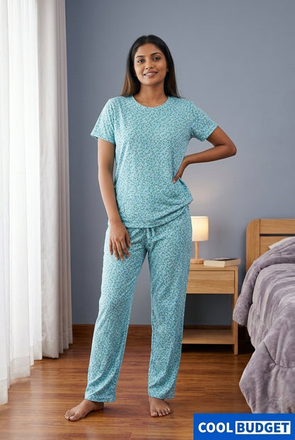 Cute Women Night Full Kit| Half Sleeve Top, Full Pijama Pant & Shorts | Soft & Comfortable Night Wear Set