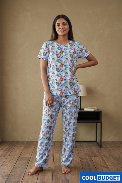 Cute Women Night Full Kit| Half Sleeve Top, Full Pijama Pant & Shorts | Soft & Comfortable Night Wear Set