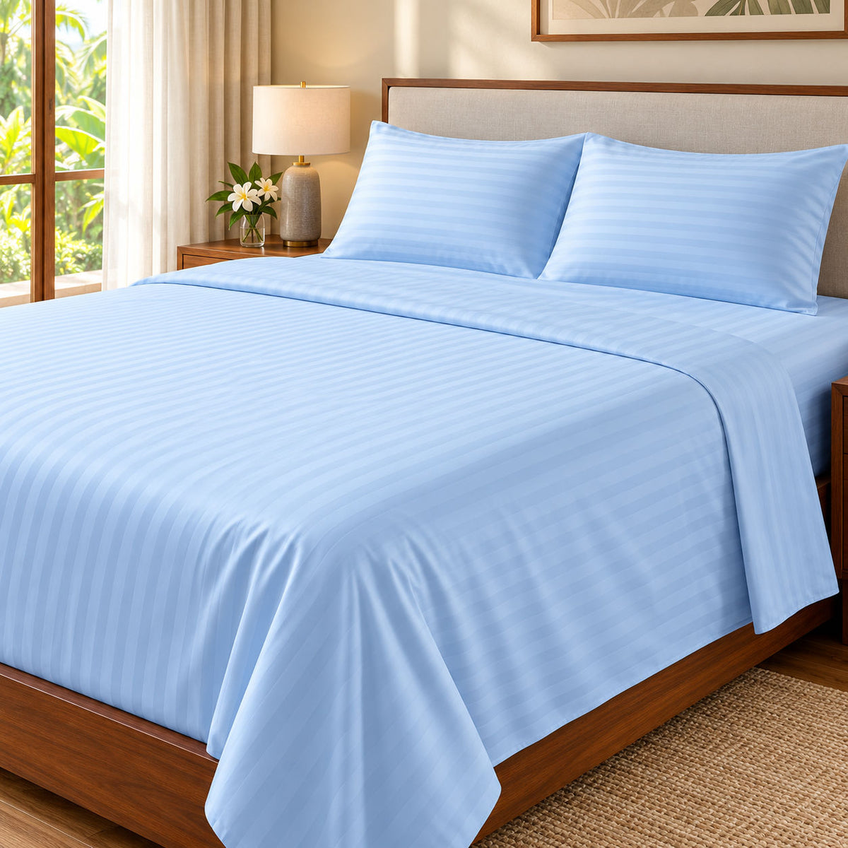 3 Pcs Offer Pack | Dubble Size 90x72 | Premium Cotton Egyptian Striped Bed sheets | Soft, Stylish and Comfortable | Multi Colours - Free Delivery