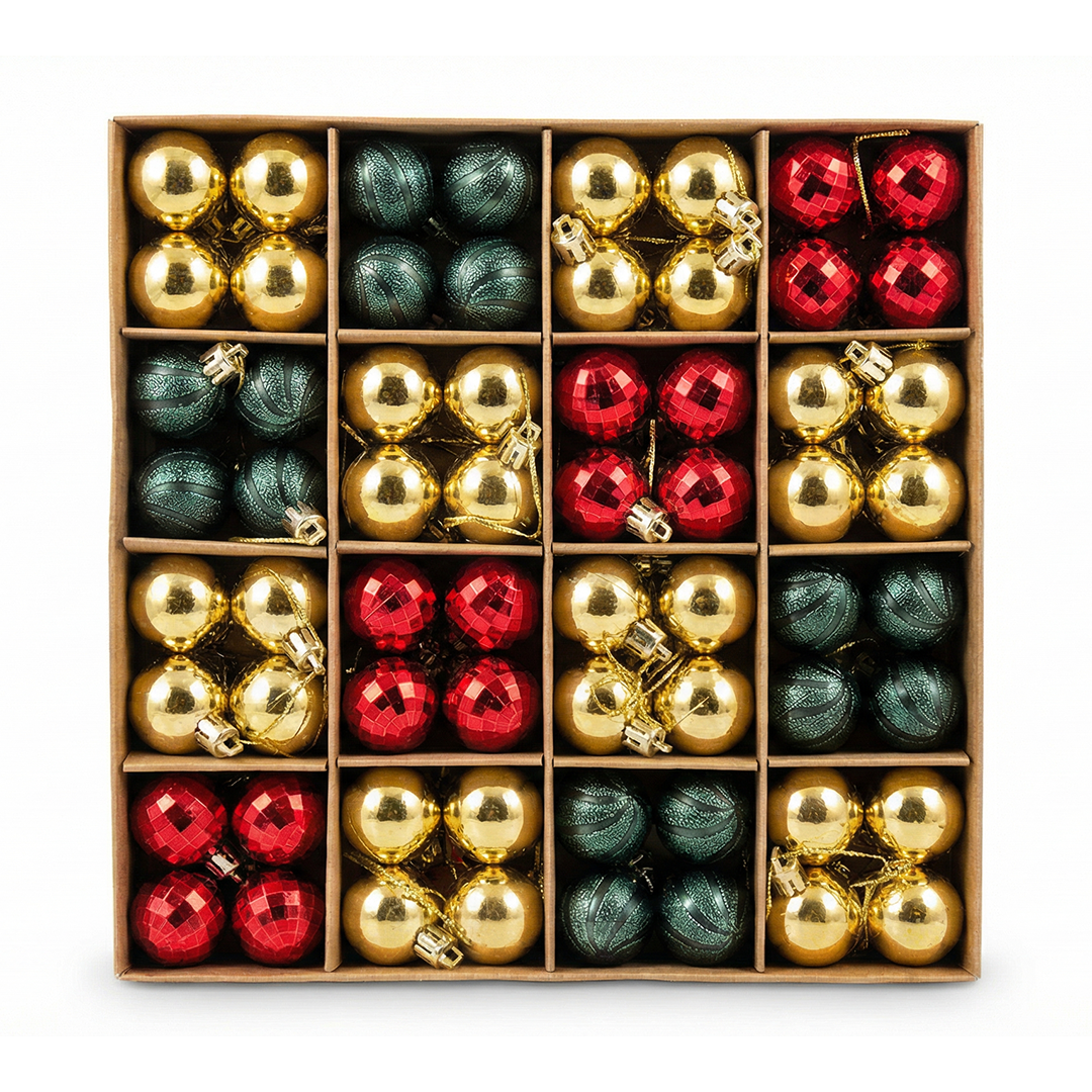 Multi Color Christmas Ornament Set - Gold, Red & Green Traditional Collection