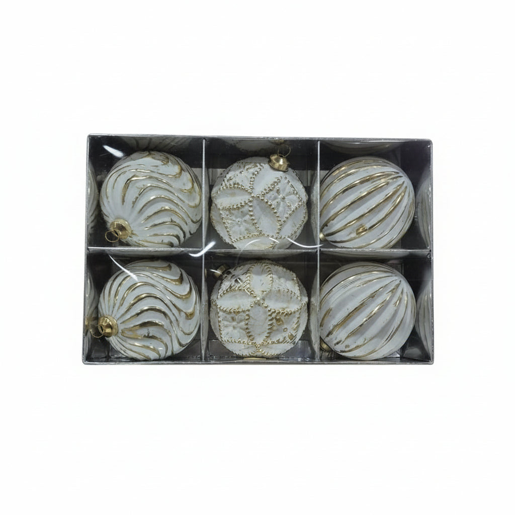 Elegant White and Gold Christmas Ball Ornaments Set - Textured Designer Collection