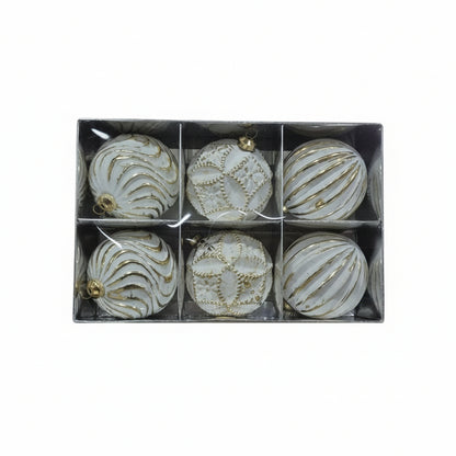Elegant White and Gold Christmas Ball Ornaments Set - Textured Designer Collection