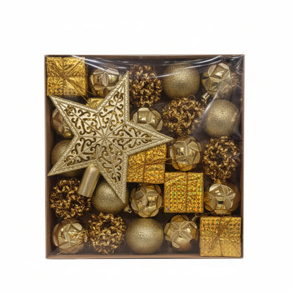 Gold Christmas Ornament Set - Premium Holiday Decoration Collection with Tree Topper Star