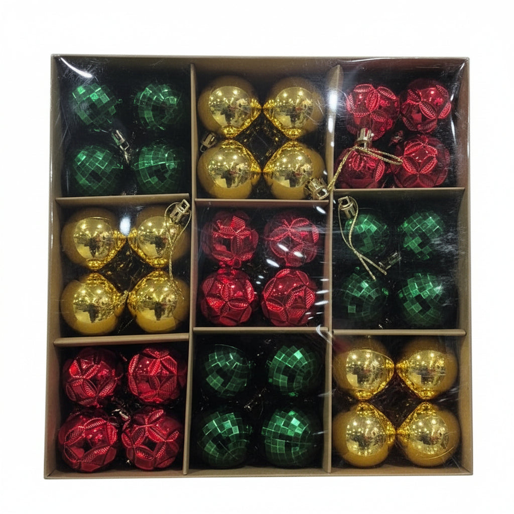 Premium Christmas Ornament Ball Set - 36 Balls Multi-Color Collection (Gold, Red & Green)
