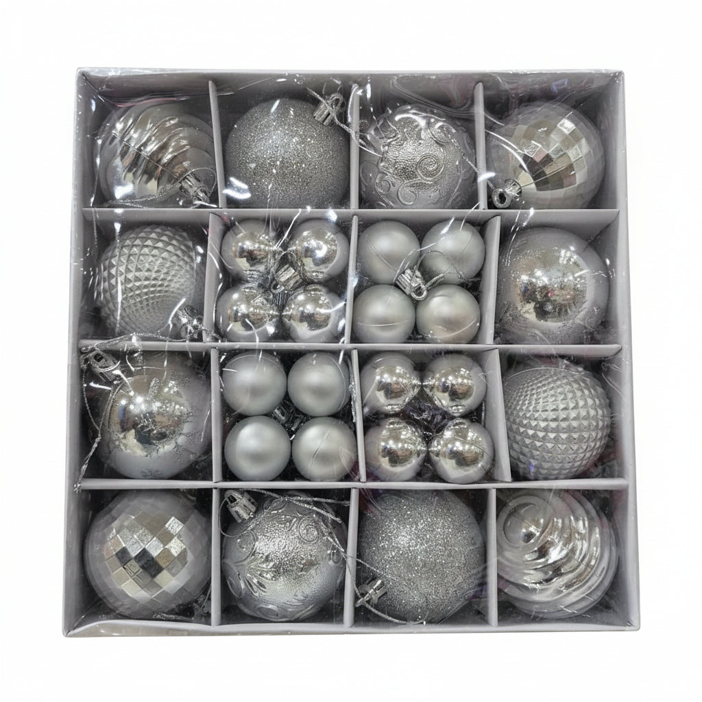 Silver Christmas Ornament Collection - Assorted Styles and Textures