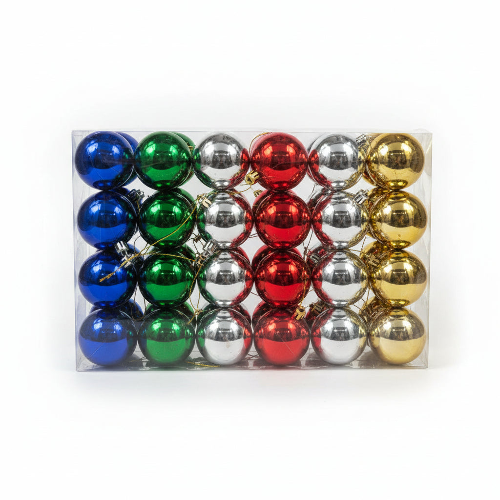 Christmas Ball Ornaments Set - Multi Color Metallic Collection (Blue, Green, Silver, Red & Gold)