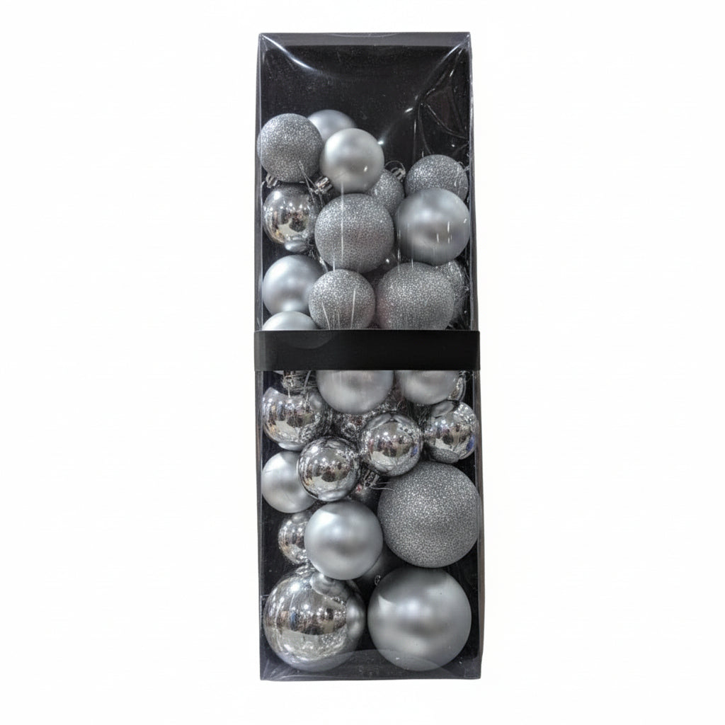Silver Christmas Ball Ornament  Set - Mixed Finishes Collection