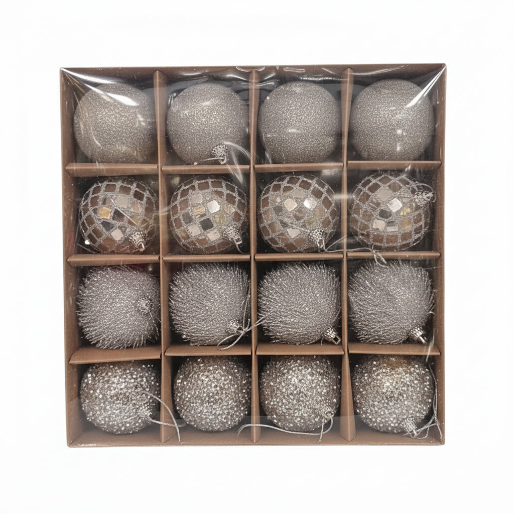 Elegant Silver Christmas Ornament Set - 16 Balls Premium Shatterproof Holiday Decorations