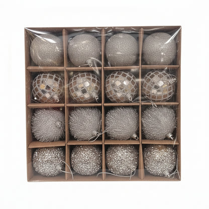 Elegant Silver Christmas Ornament Set - 16 Balls Premium Shatterproof Holiday Decorations