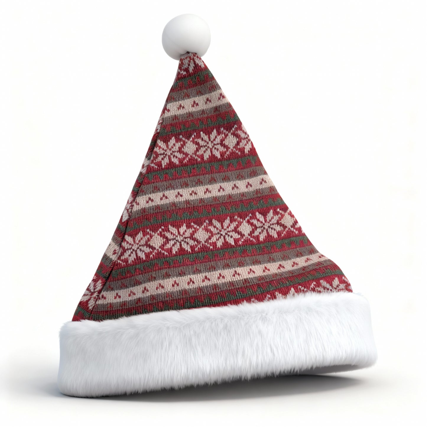 Red and White Nordic Striped Santa Hat With Pom Pom