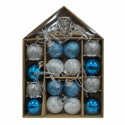 Premium Christmas Ornament Set - Blue & Silver Collection with Bells, Drums, and Baubles