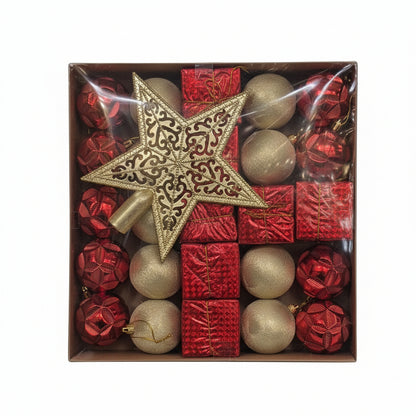 Red & Gold Christmas Ornament Set - Premium Holiday Decoration Collection with Tree Topper Star