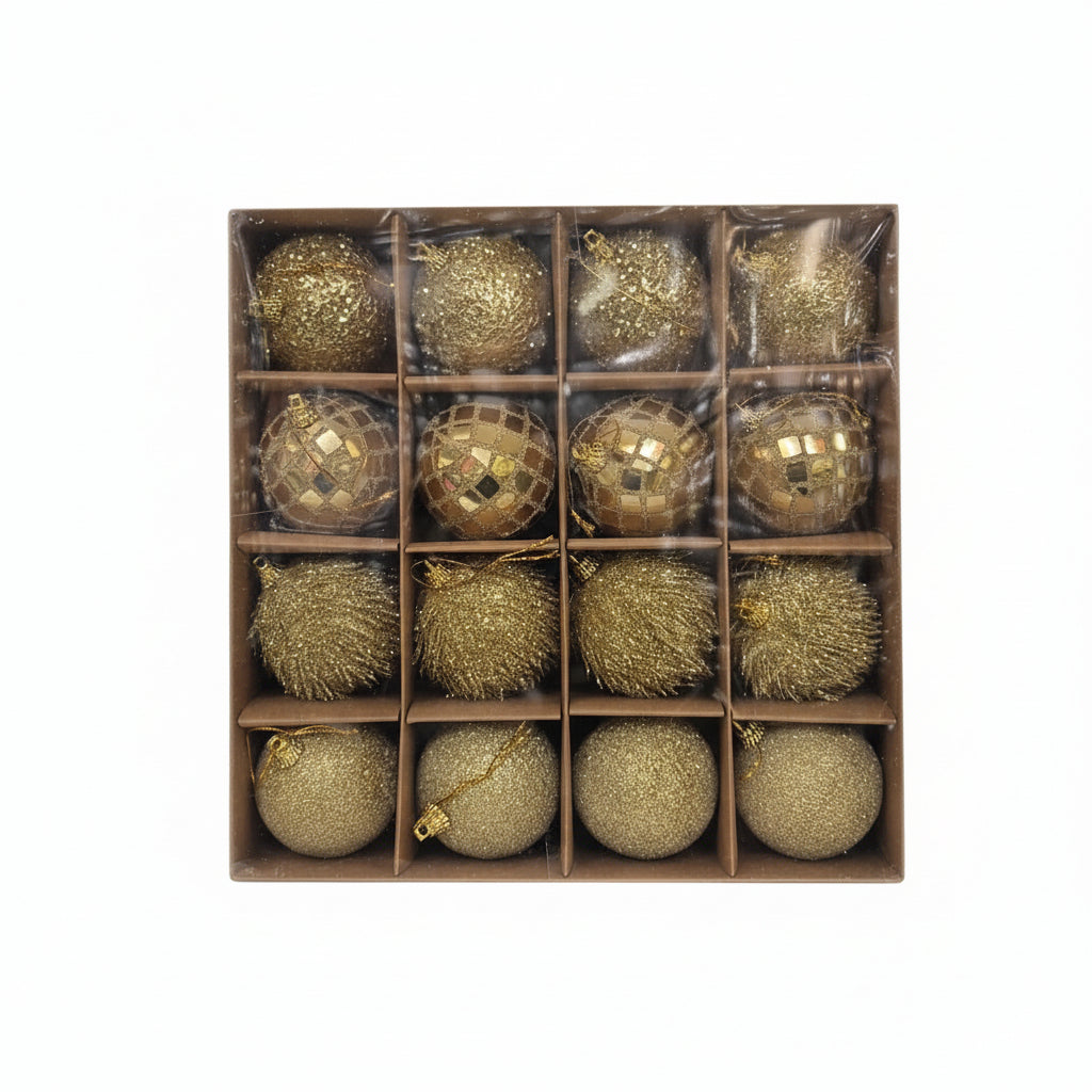 Gold Christmas Ornament Set - 16 Balls Premium Shatterproof Tree Decorations