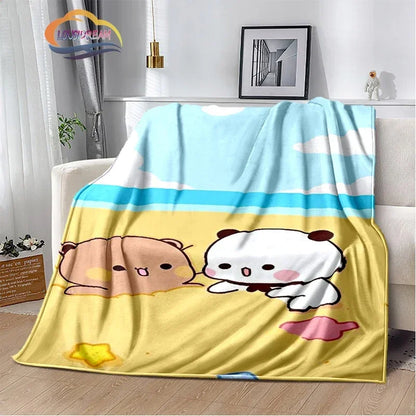 Cartoon Print Bear and Pa Blanket Cute Bubu  Dudu Series  Kids Warm Flannel Soft Comfortable Home Bed