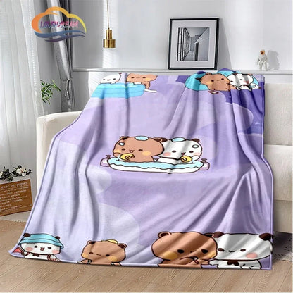Cartoon Print Bear and Pa Blanket Cute Bubu  Dudu Series  Kids Warm Flannel Soft Comfortable Home Bed
