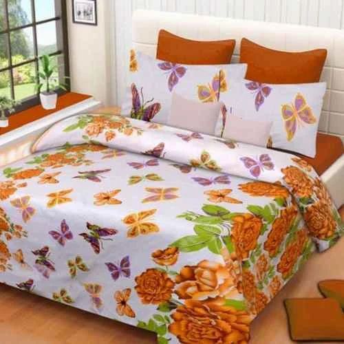 Twill Printed Cotton King Size Bed Sheet (1 Flat Sheet & 2 Pillow Covers)
