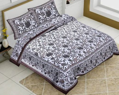 Twill Printed Cotton King Size Bed Sheet (1 Flat Sheet & 2 Pillow Covers)