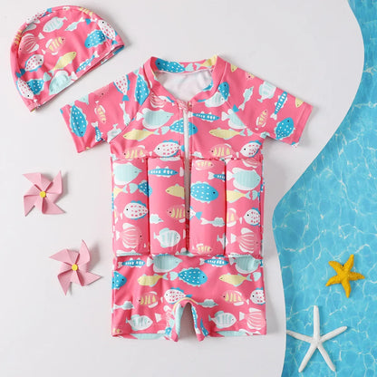 1-6T Children's Buoyancy Swimsuit Cartoon Swimwear Kid One-Piece Floating Rash Guards Bathing Clothes Boys Girls Swimming Suits