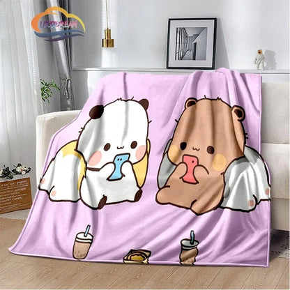 Cartoon Print Bear and Pa Blanket Cute Bubu  Dudu Series  Kids Warm Flannel Soft Comfortable Home Bed