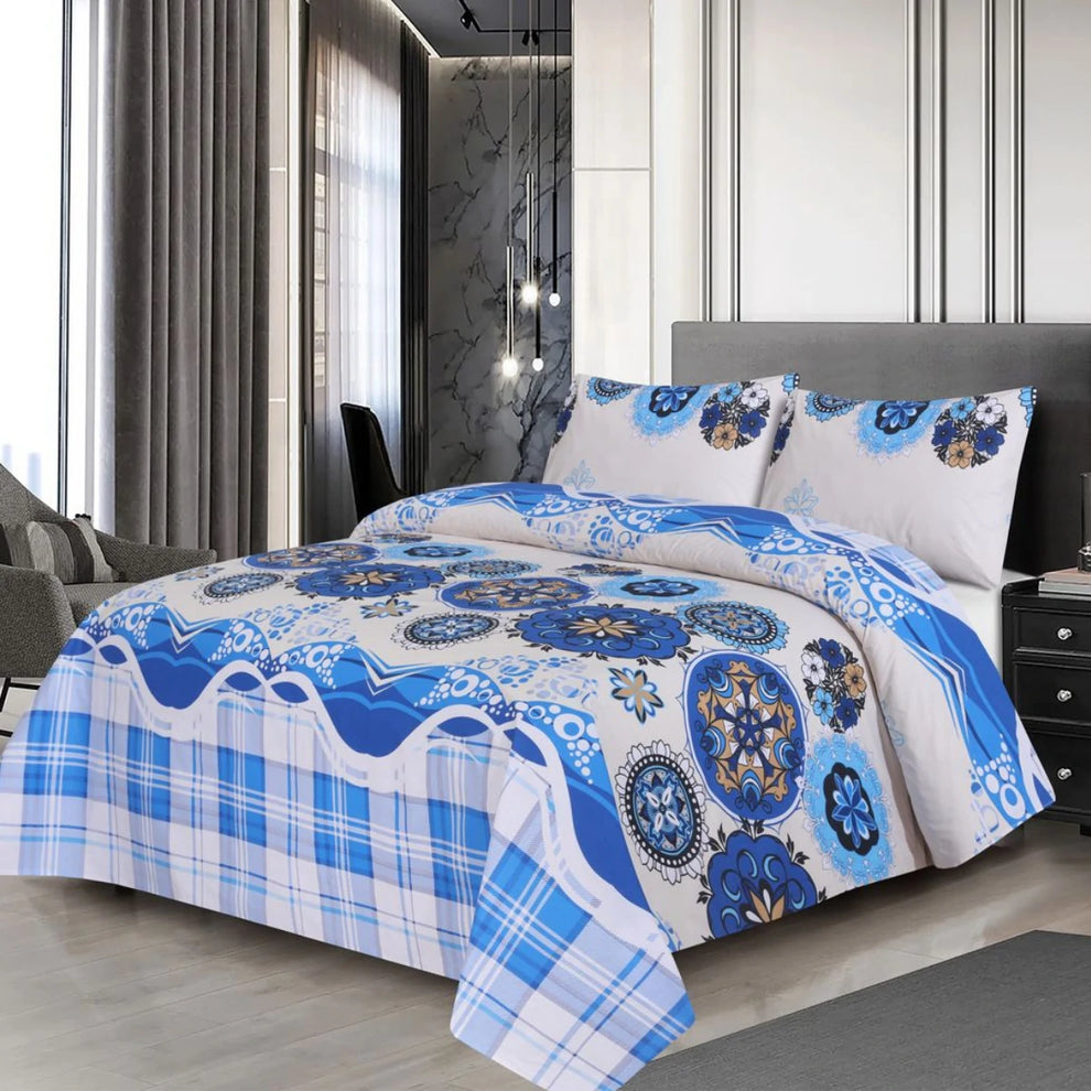 Twill Printed Cotton King Size Bed Sheet (1 Flat Sheet & 2 Pillow Covers)