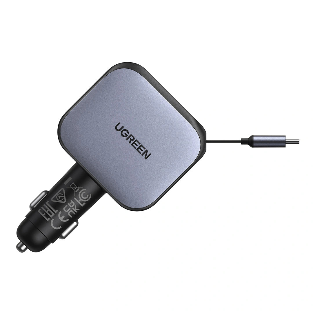 UGREEN 145W Retractable Cable With 2x Type-C+USB Car Charger – EC604 - 55910B