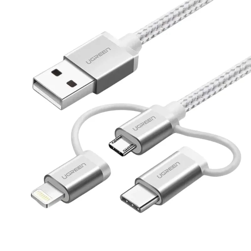 UGREEN MFi Certification 3-in-1 USB-A 2.0 Multifunction 1.5 Meter Cable with Braid – US186 - 50203
