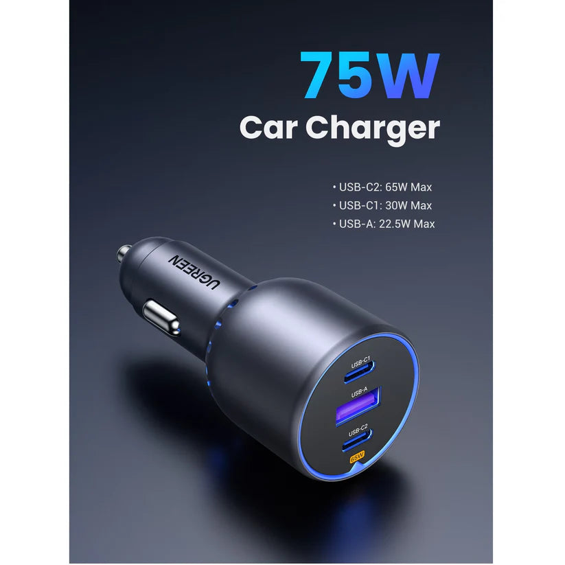 UGREEN 75W Dual Type-C & 1x USB Ports Metal Car Charger – EC703 - 35024
