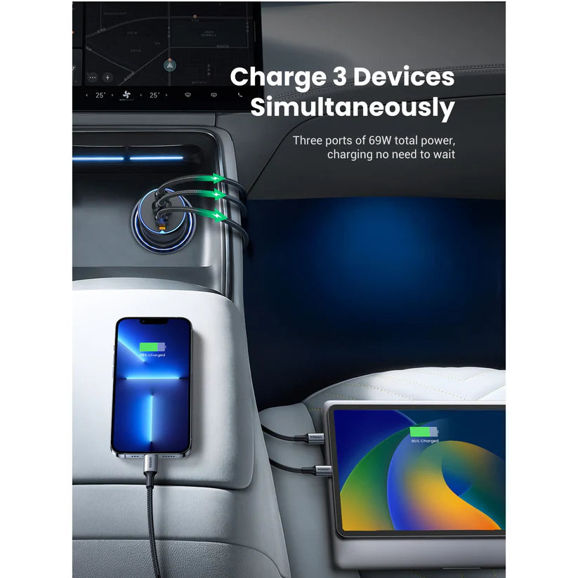 UGREEN 75W Dual Type-C & 1x USB Ports Metal Car Charger – EC703 - 35024