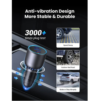 UGREEN 75W Dual Type-C & 1x USB Ports Metal Car Charger – EC703 - 35024