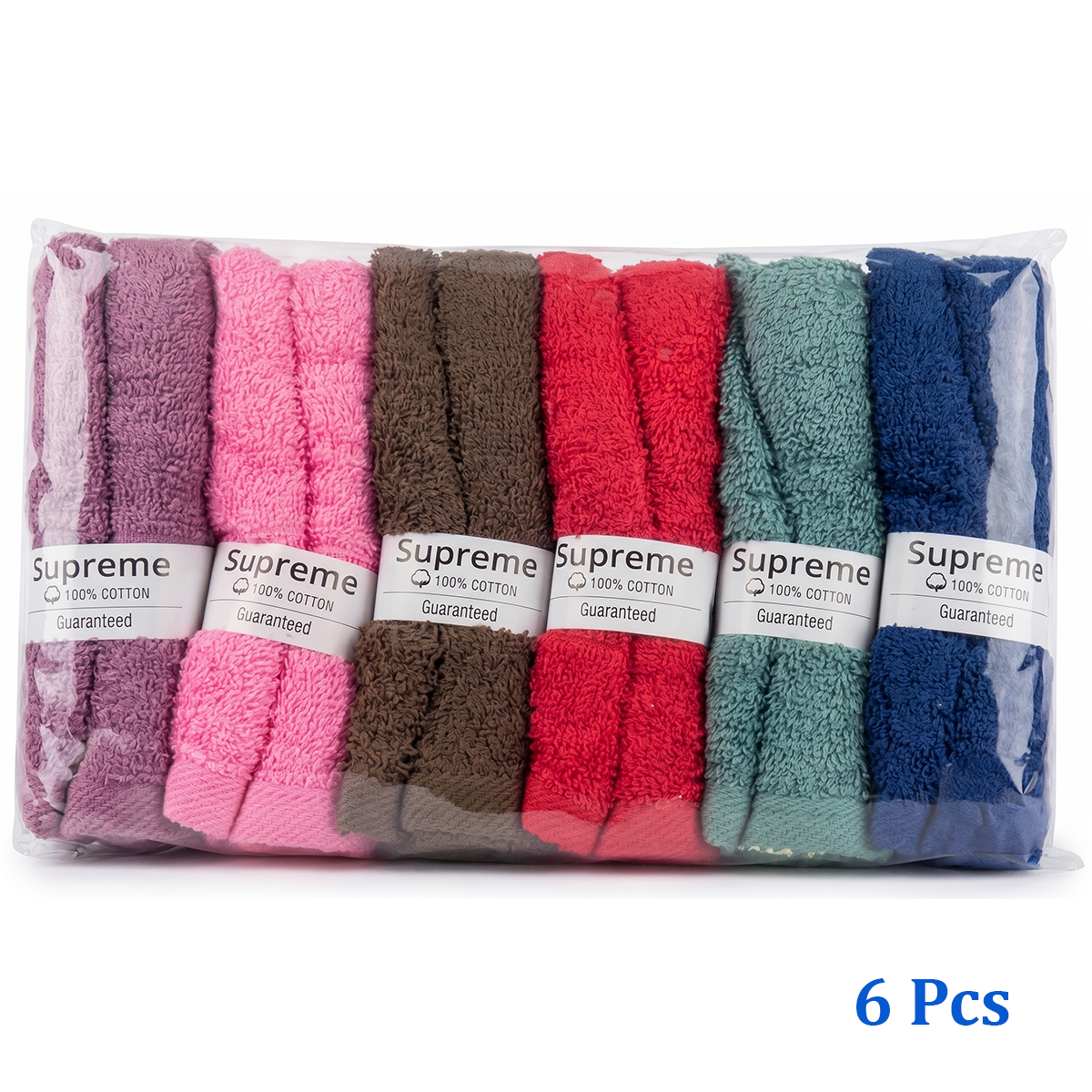 SUPREME Multi-Colour Cotton Hand Towels 13x20 Inches 6 PCS Pack