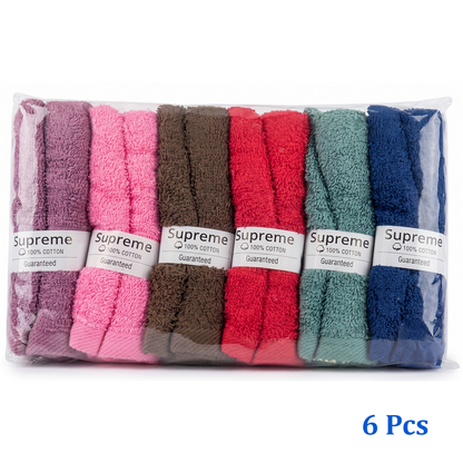 SUPREME Multi-Colour Cotton Hand Towels 13x20 Inches 6 PCS Pack